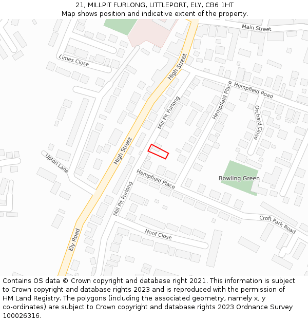 21, MILLPIT FURLONG, LITTLEPORT, ELY, CB6 1HT: Location map and indicative extent of plot