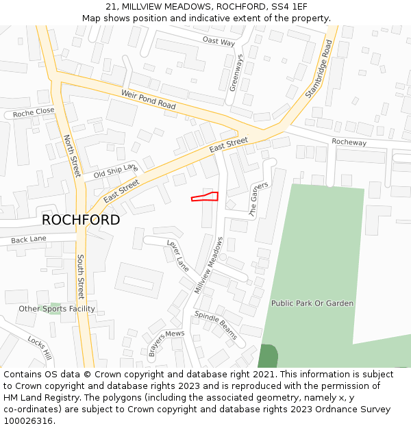 21, MILLVIEW MEADOWS, ROCHFORD, SS4 1EF: Location map and indicative extent of plot