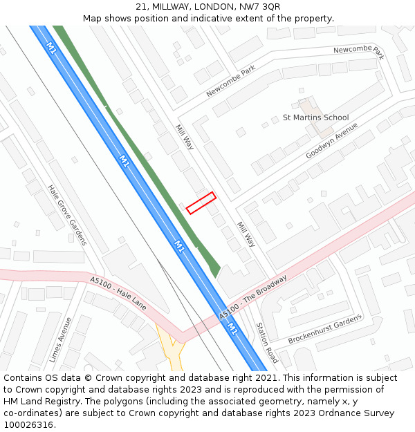 21, MILLWAY, LONDON, NW7 3QR: Location map and indicative extent of plot