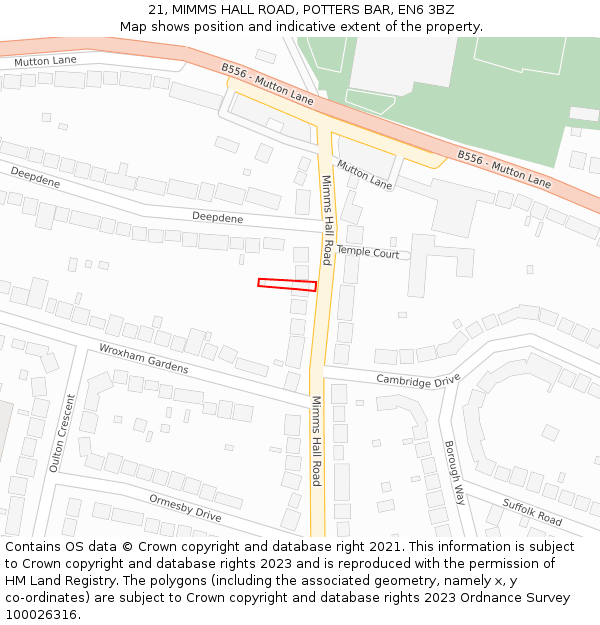 21, MIMMS HALL ROAD, POTTERS BAR, EN6 3BZ: Location map and indicative extent of plot