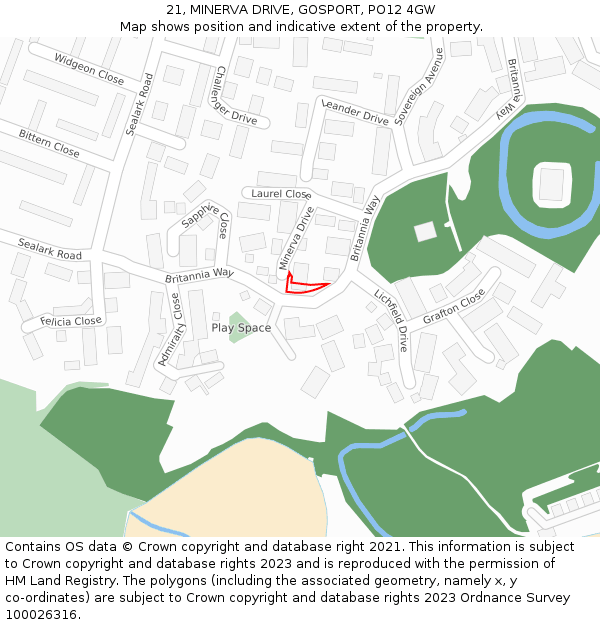 21, MINERVA DRIVE, GOSPORT, PO12 4GW: Location map and indicative extent of plot