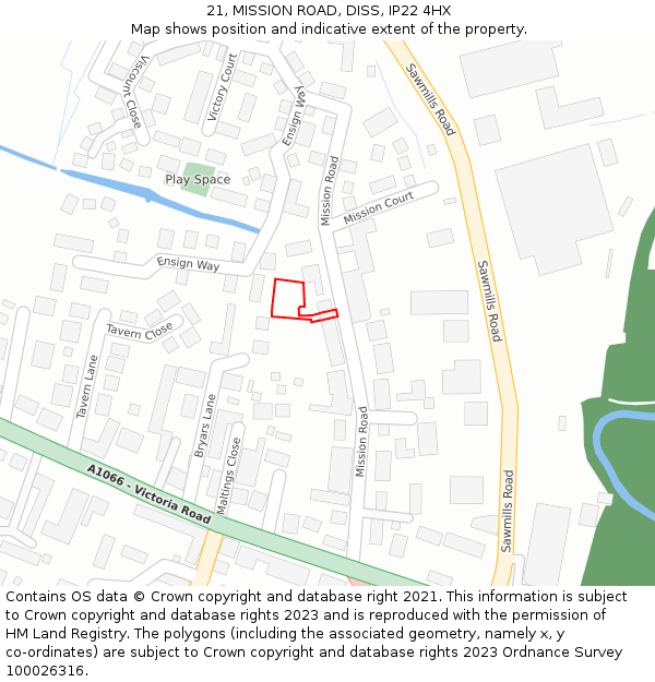 21, MISSION ROAD, DISS, IP22 4HX: Location map and indicative extent of plot