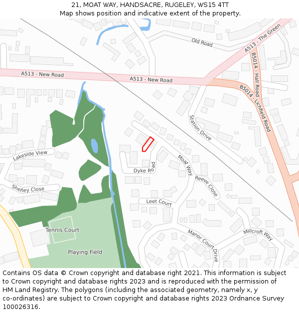 21, MOAT WAY, HANDSACRE, RUGELEY, WS15 4TT: Location map and indicative extent of plot