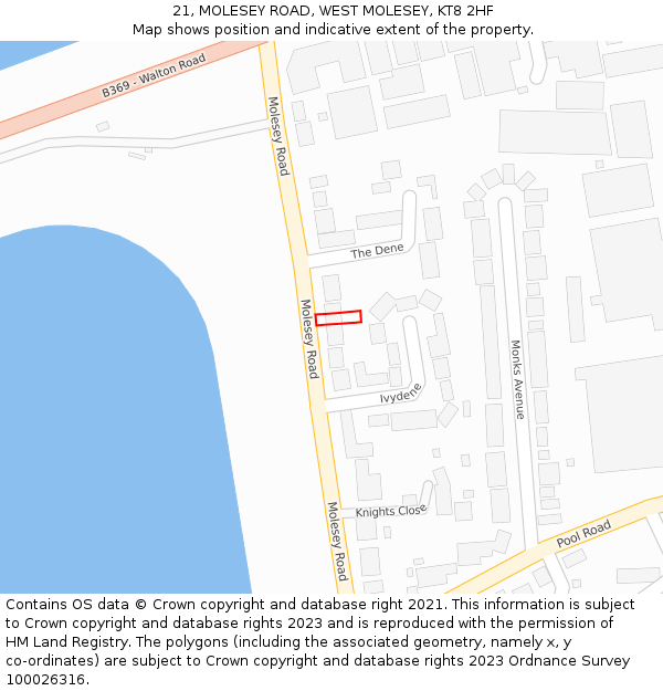 21, MOLESEY ROAD, WEST MOLESEY, KT8 2HF: Location map and indicative extent of plot