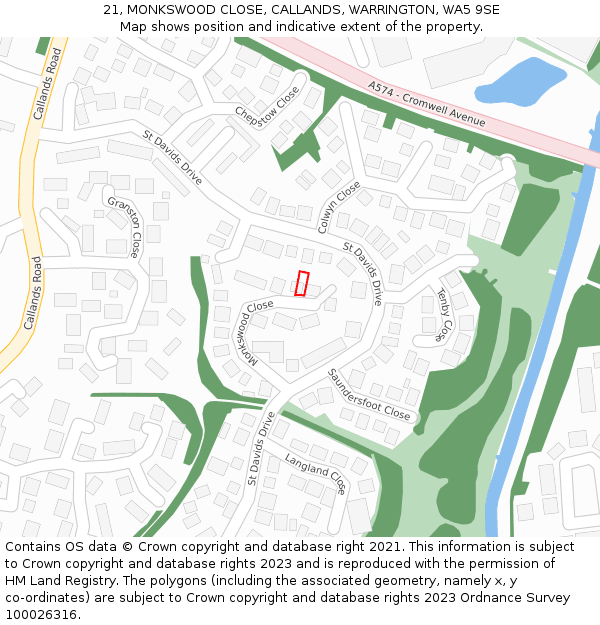 21, MONKSWOOD CLOSE, CALLANDS, WARRINGTON, WA5 9SE: Location map and indicative extent of plot