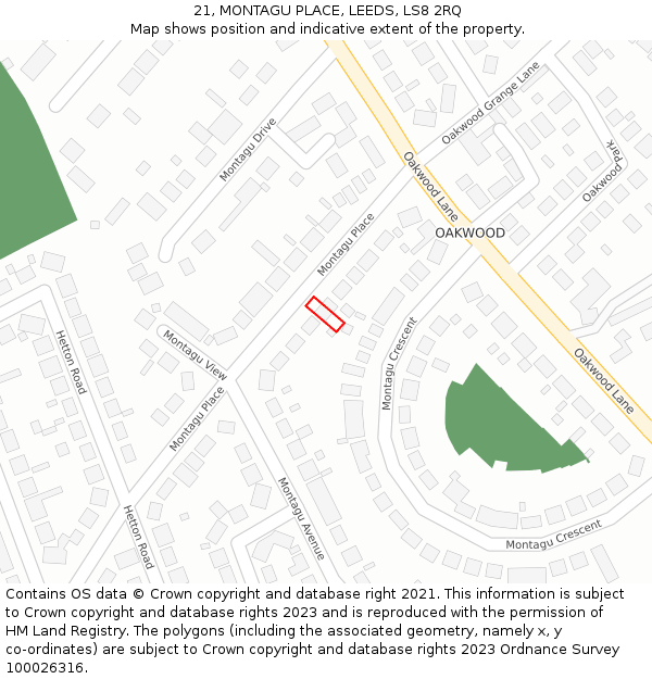 21, MONTAGU PLACE, LEEDS, LS8 2RQ: Location map and indicative extent of plot