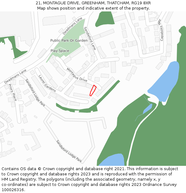 21, MONTAGUE DRIVE, GREENHAM, THATCHAM, RG19 8XR: Location map and indicative extent of plot