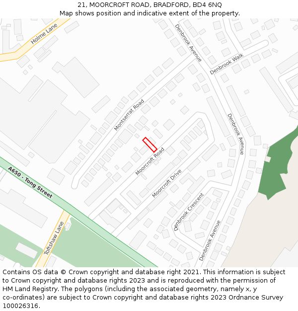 21, MOORCROFT ROAD, BRADFORD, BD4 6NQ: Location map and indicative extent of plot