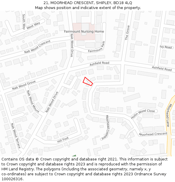 21, MOORHEAD CRESCENT, SHIPLEY, BD18 4LQ: Location map and indicative extent of plot