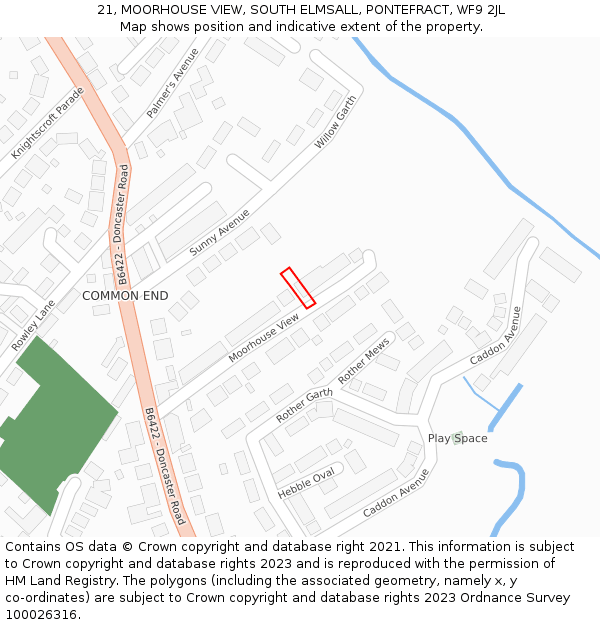 21, MOORHOUSE VIEW, SOUTH ELMSALL, PONTEFRACT, WF9 2JL: Location map and indicative extent of plot