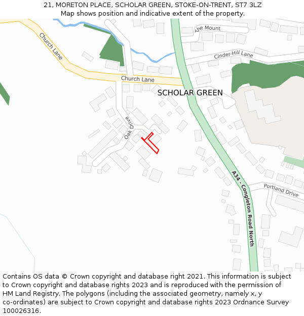 21, MORETON PLACE, SCHOLAR GREEN, STOKE-ON-TRENT, ST7 3LZ: Location map and indicative extent of plot