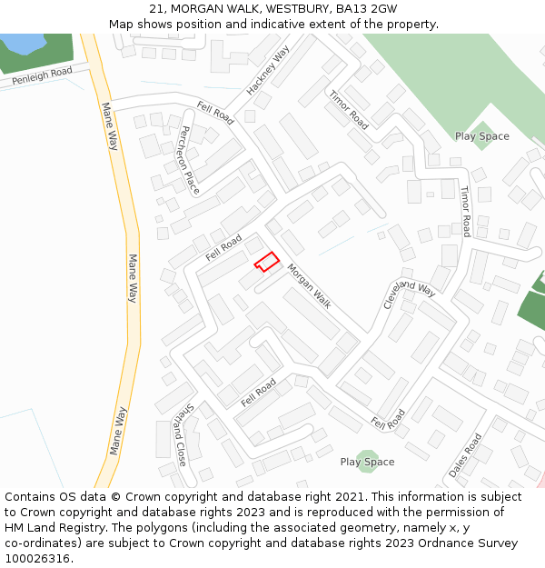 21, MORGAN WALK, WESTBURY, BA13 2GW: Location map and indicative extent of plot