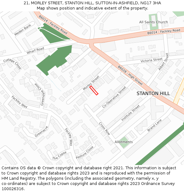 21, MORLEY STREET, STANTON HILL, SUTTON-IN-ASHFIELD, NG17 3HA: Location map and indicative extent of plot