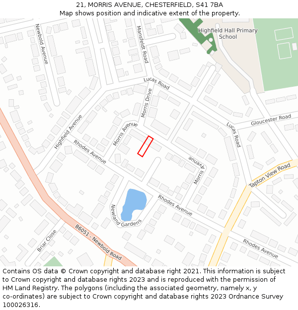 21, MORRIS AVENUE, CHESTERFIELD, S41 7BA: Location map and indicative extent of plot