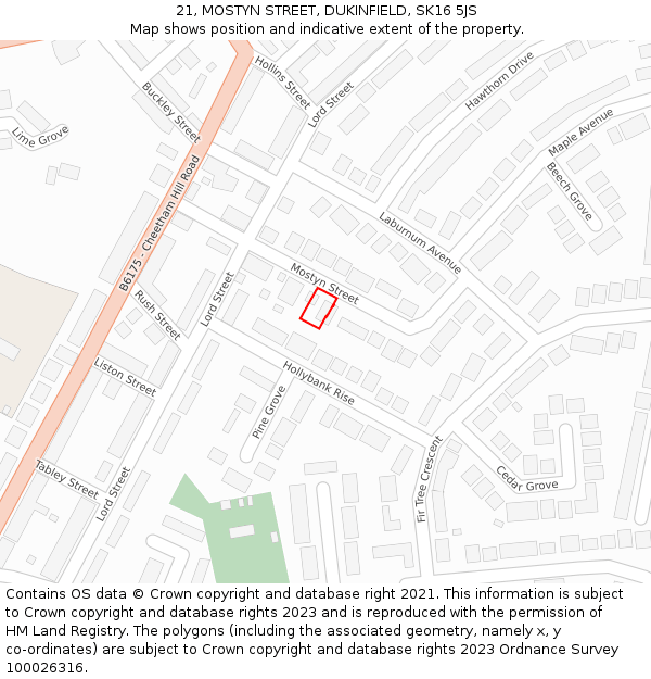 21, MOSTYN STREET, DUKINFIELD, SK16 5JS: Location map and indicative extent of plot