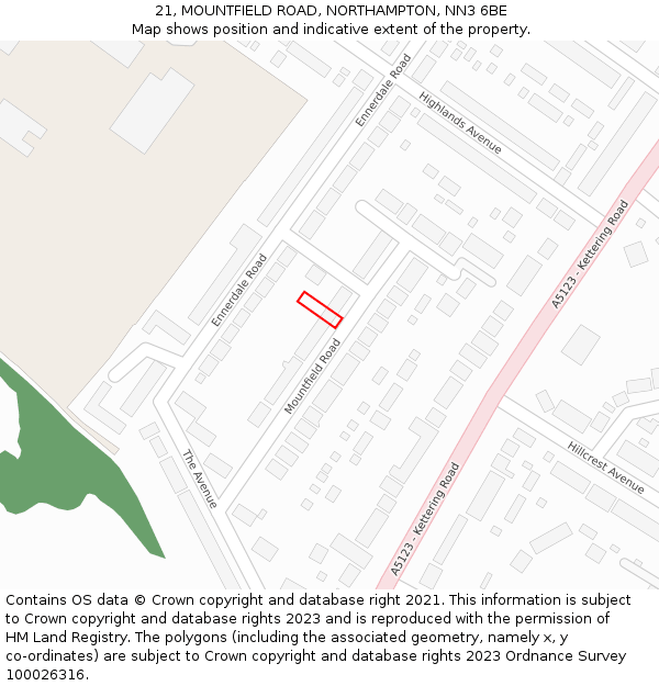21, MOUNTFIELD ROAD, NORTHAMPTON, NN3 6BE: Location map and indicative extent of plot