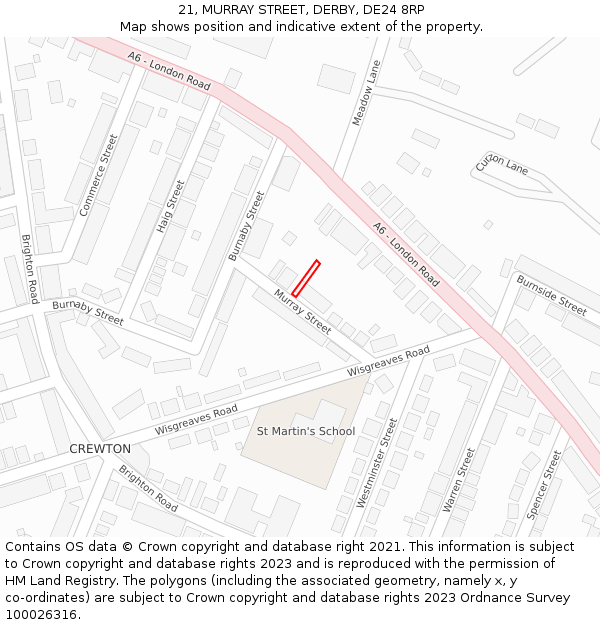 21, MURRAY STREET, DERBY, DE24 8RP: Location map and indicative extent of plot