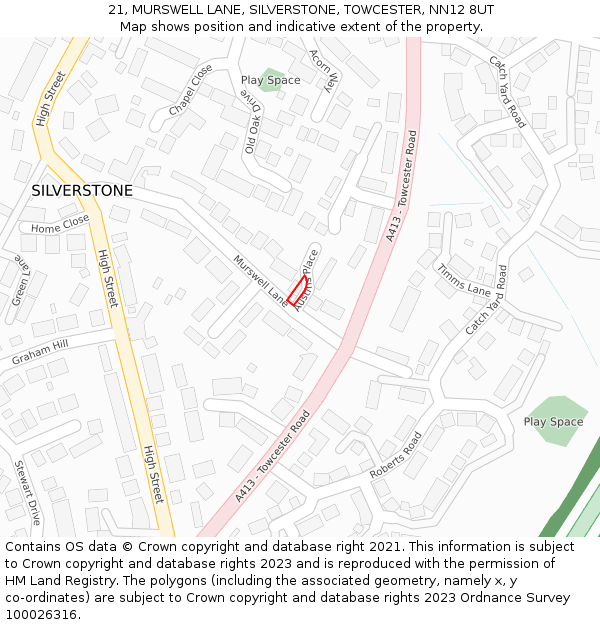 21, MURSWELL LANE, SILVERSTONE, TOWCESTER, NN12 8UT: Location map and indicative extent of plot
