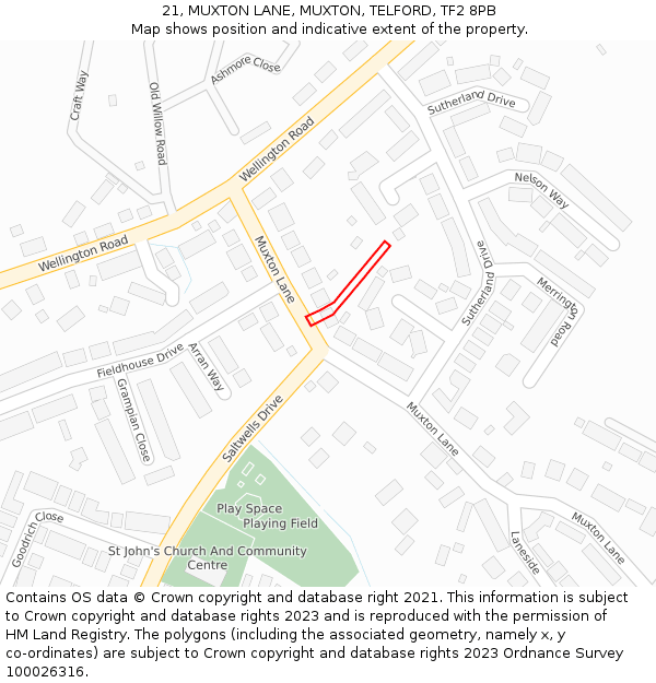 21, MUXTON LANE, MUXTON, TELFORD, TF2 8PB: Location map and indicative extent of plot