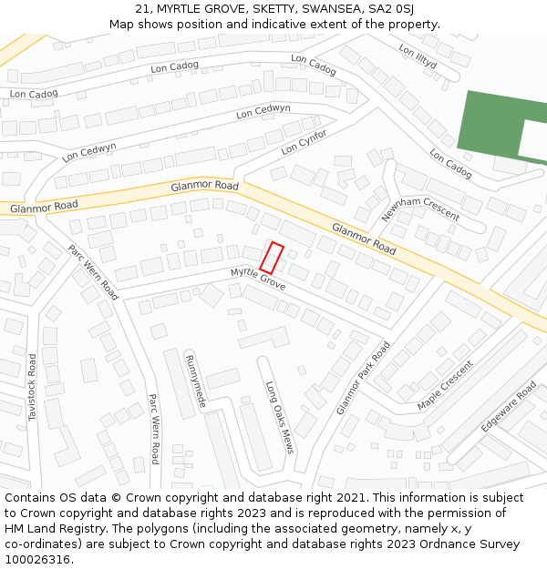 21, MYRTLE GROVE, SKETTY, SWANSEA, SA2 0SJ: Location map and indicative extent of plot