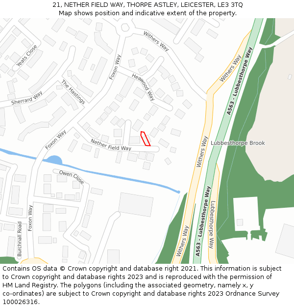 21, NETHER FIELD WAY, THORPE ASTLEY, LEICESTER, LE3 3TQ: Location map and indicative extent of plot