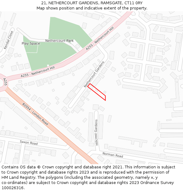 21, NETHERCOURT GARDENS, RAMSGATE, CT11 0RY: Location map and indicative extent of plot