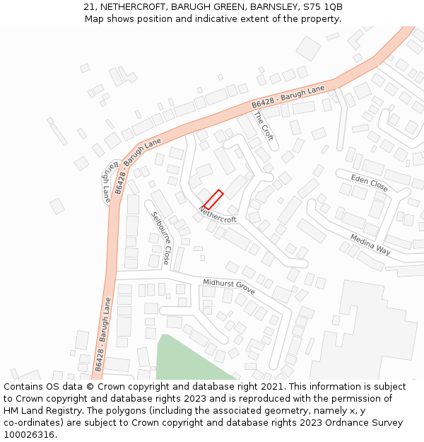 21, NETHERCROFT, BARUGH GREEN, BARNSLEY, S75 1QB: Location map and indicative extent of plot