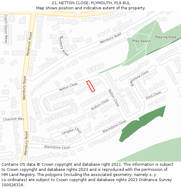 21, NETTON CLOSE, PLYMOUTH, PL9 8UL: Location map and indicative extent of plot