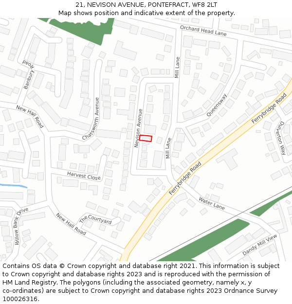 21, NEVISON AVENUE, PONTEFRACT, WF8 2LT: Location map and indicative extent of plot