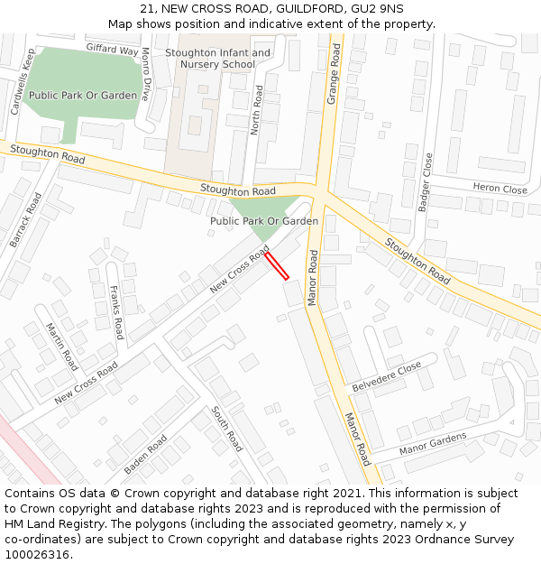 21, NEW CROSS ROAD, GUILDFORD, GU2 9NS: Location map and indicative extent of plot