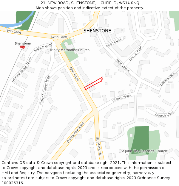 21, NEW ROAD, SHENSTONE, LICHFIELD, WS14 0NQ: Location map and indicative extent of plot