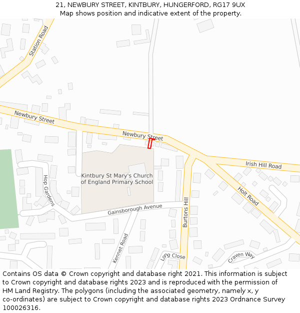 21, NEWBURY STREET, KINTBURY, HUNGERFORD, RG17 9UX: Location map and indicative extent of plot