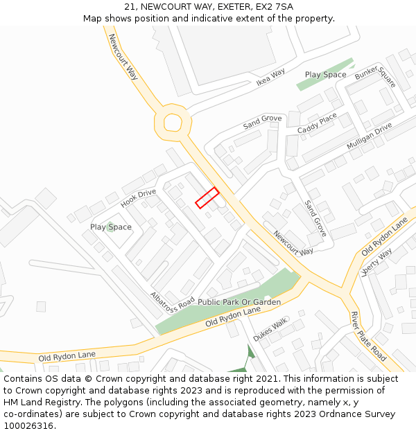 21, NEWCOURT WAY, EXETER, EX2 7SA: Location map and indicative extent of plot