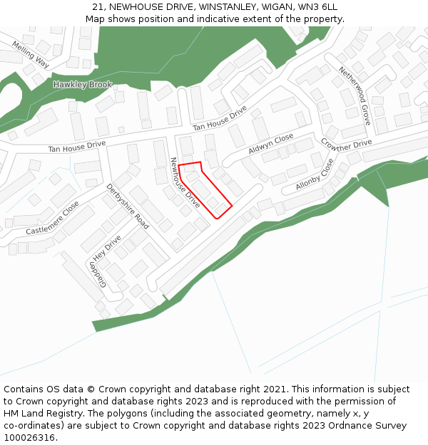 21, NEWHOUSE DRIVE, WINSTANLEY, WIGAN, WN3 6LL: Location map and indicative extent of plot