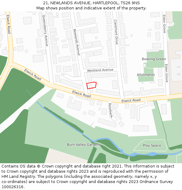 21, NEWLANDS AVENUE, HARTLEPOOL, TS26 9NS: Location map and indicative extent of plot