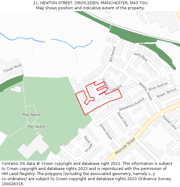 21, NEWTON STREET, DROYLSDEN, MANCHESTER, M43 7GU: Location map and indicative extent of plot