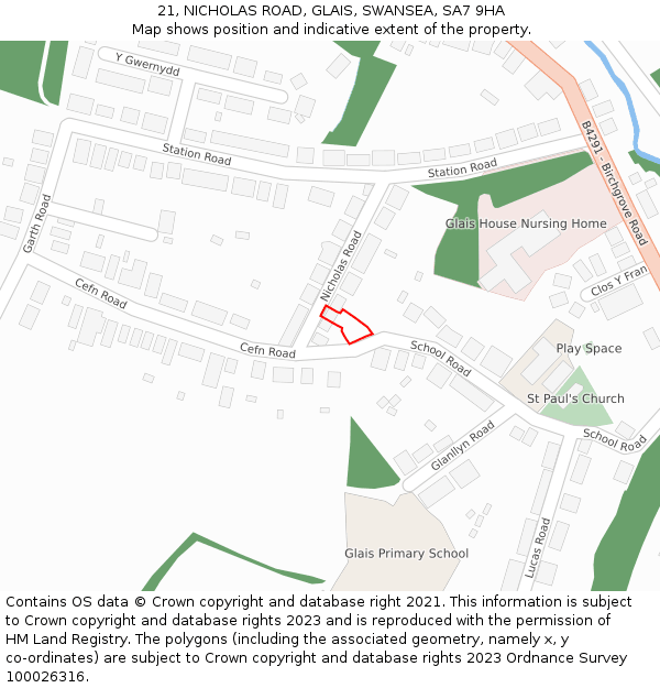 21, NICHOLAS ROAD, GLAIS, SWANSEA, SA7 9HA: Location map and indicative extent of plot