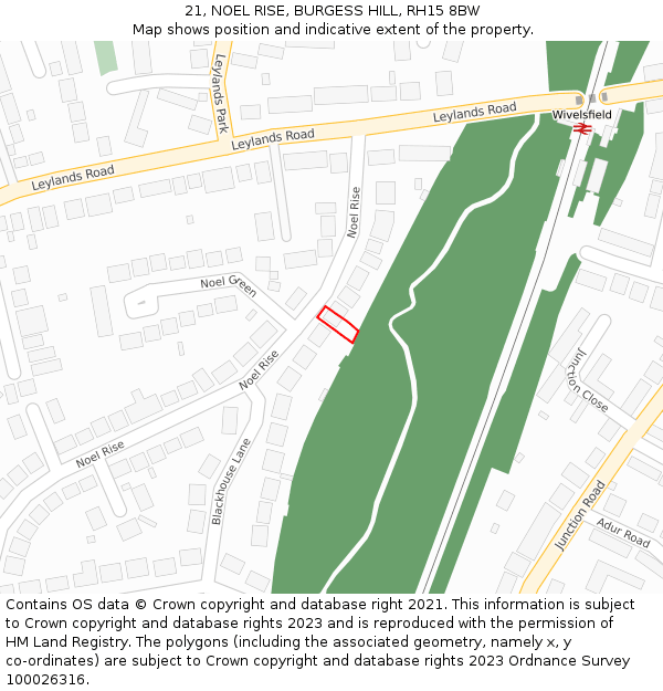 21, NOEL RISE, BURGESS HILL, RH15 8BW: Location map and indicative extent of plot