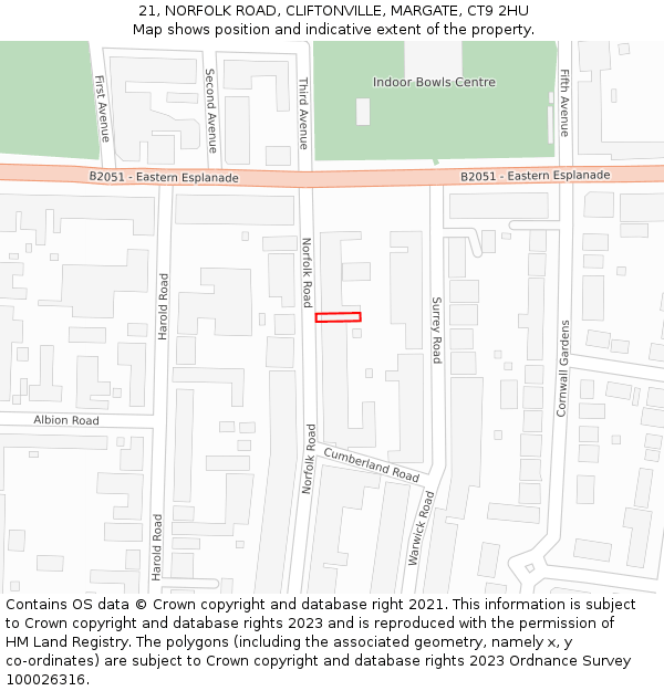 21, NORFOLK ROAD, CLIFTONVILLE, MARGATE, CT9 2HU: Location map and indicative extent of plot