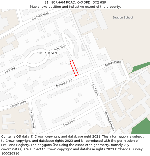 21, NORHAM ROAD, OXFORD, OX2 6SF: Location map and indicative extent of plot