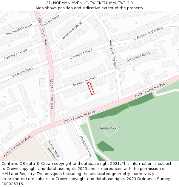 21, NORMAN AVENUE, TWICKENHAM, TW1 2LY: Location map and indicative extent of plot