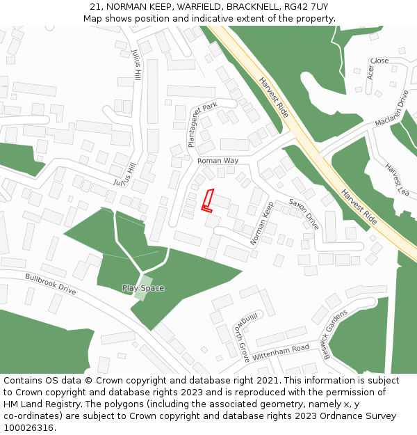 21, NORMAN KEEP, WARFIELD, BRACKNELL, RG42 7UY: Location map and indicative extent of plot