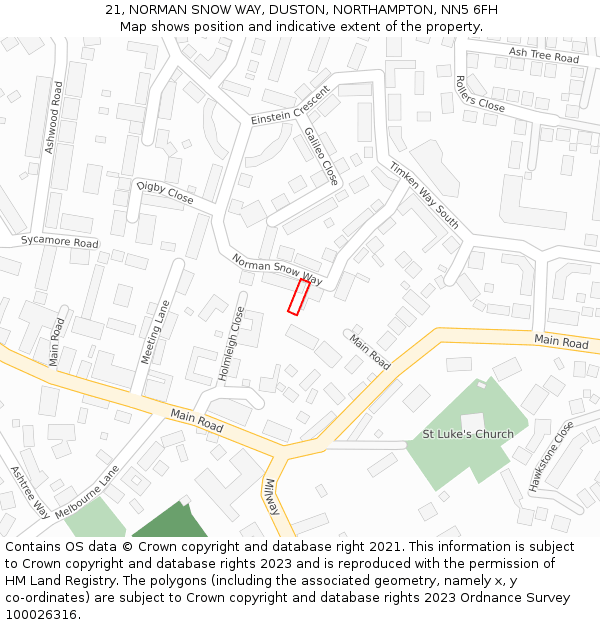 21, NORMAN SNOW WAY, DUSTON, NORTHAMPTON, NN5 6FH: Location map and indicative extent of plot