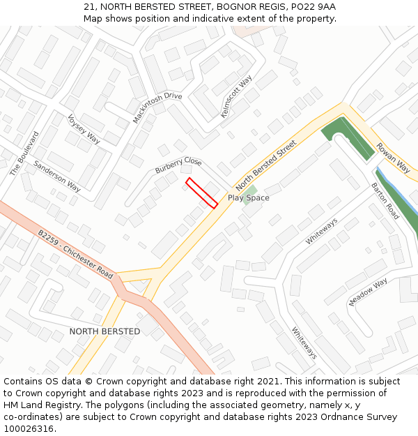 21, NORTH BERSTED STREET, BOGNOR REGIS, PO22 9AA: Location map and indicative extent of plot