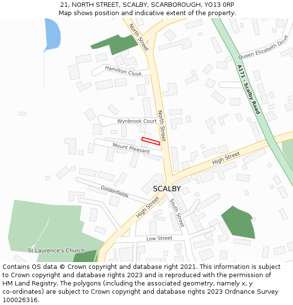 21, NORTH STREET, SCALBY, SCARBOROUGH, YO13 0RP: Location map and indicative extent of plot