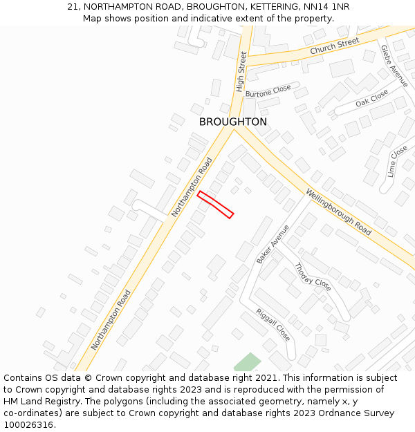 21, NORTHAMPTON ROAD, BROUGHTON, KETTERING, NN14 1NR: Location map and indicative extent of plot