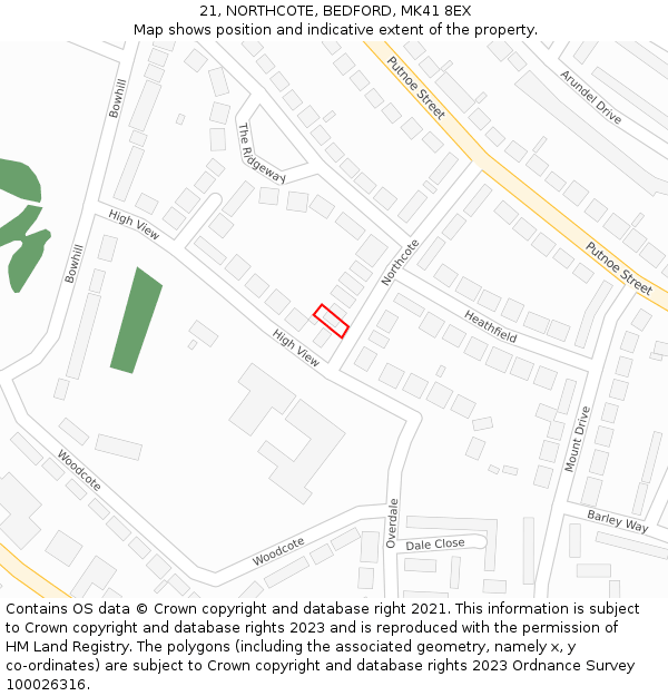 21, NORTHCOTE, BEDFORD, MK41 8EX: Location map and indicative extent of plot