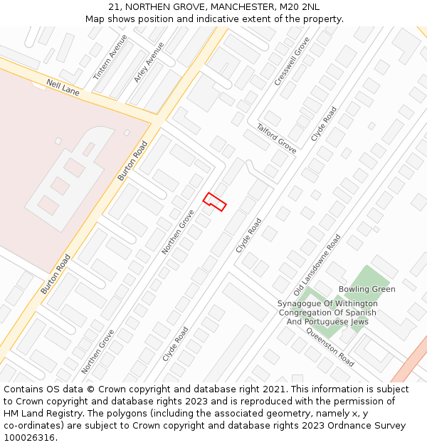 21, NORTHEN GROVE, MANCHESTER, M20 2NL: Location map and indicative extent of plot