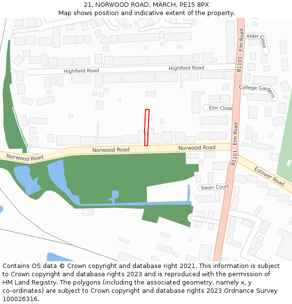 21, NORWOOD ROAD, MARCH, PE15 8PX: Location map and indicative extent of plot