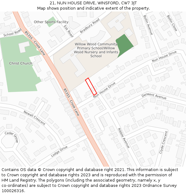 21, NUN HOUSE DRIVE, WINSFORD, CW7 3JT: Location map and indicative extent of plot